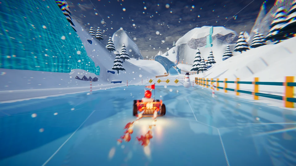 Wildlap racing amid snow and icy mountain scenery